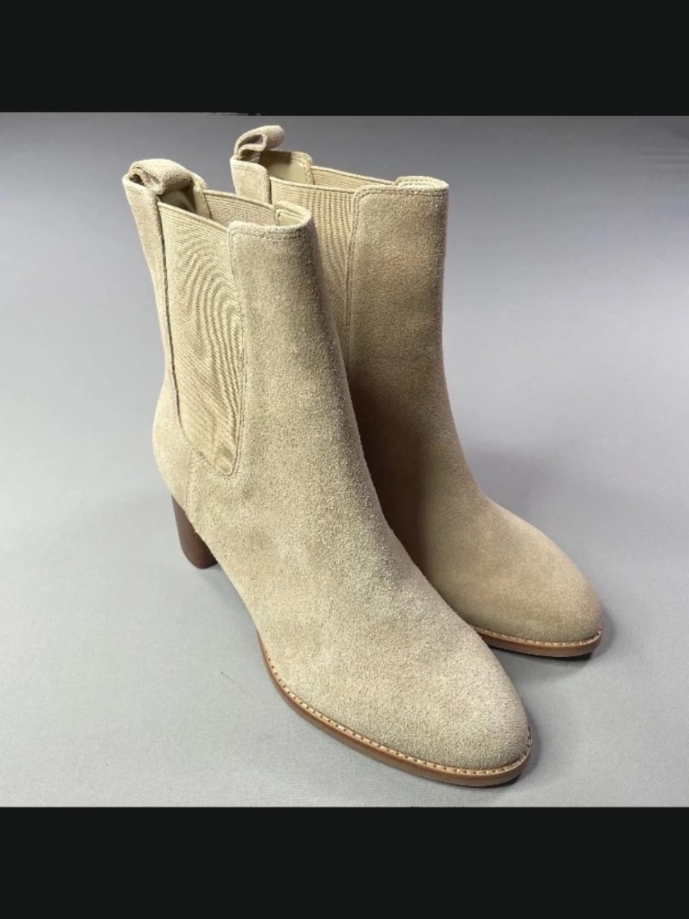 NEW Talbots Shoes Womens 8.5 tan brown suede leather boots block heel pull on